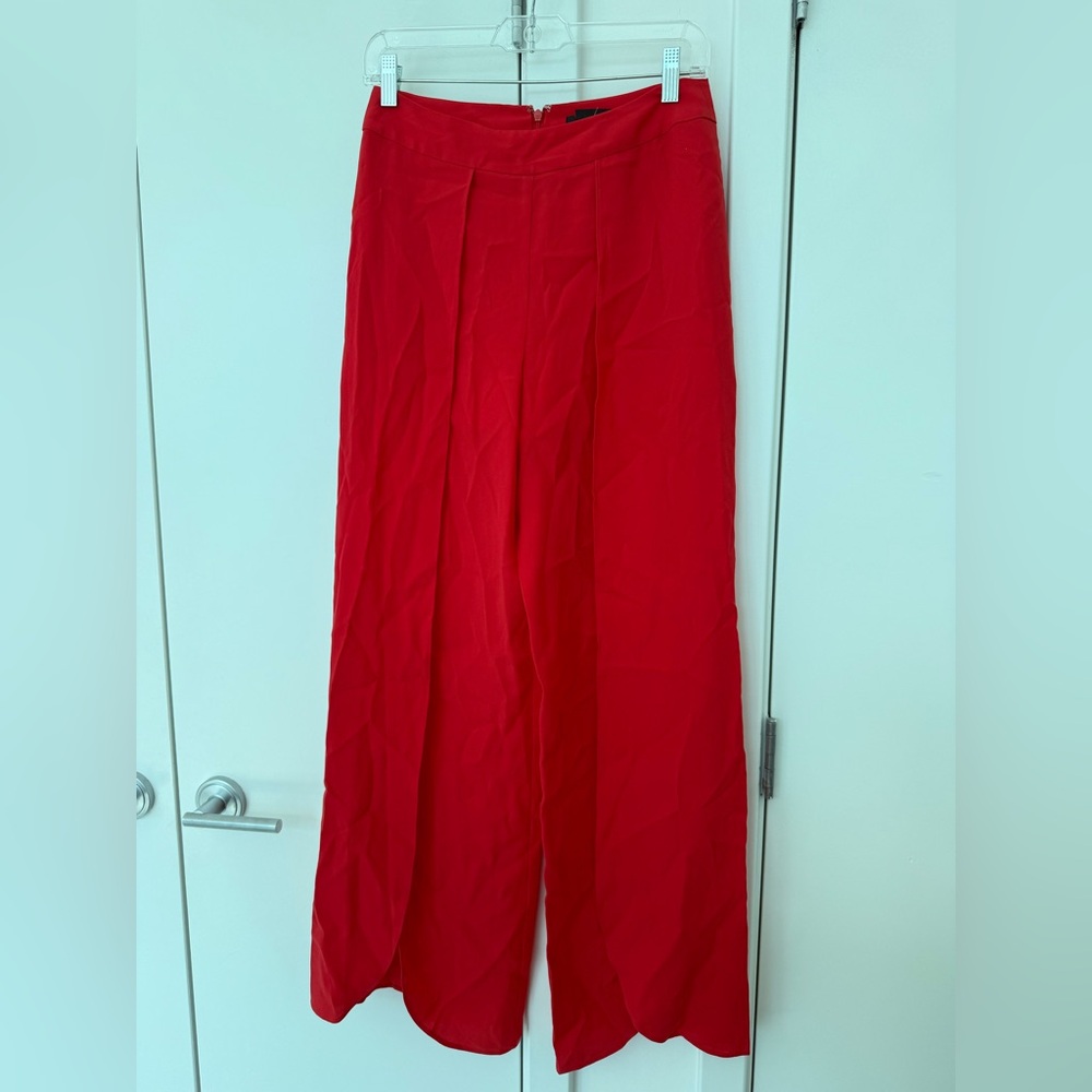 INTERMIX Satin Back Crepe Split leg Pant in Red NEW